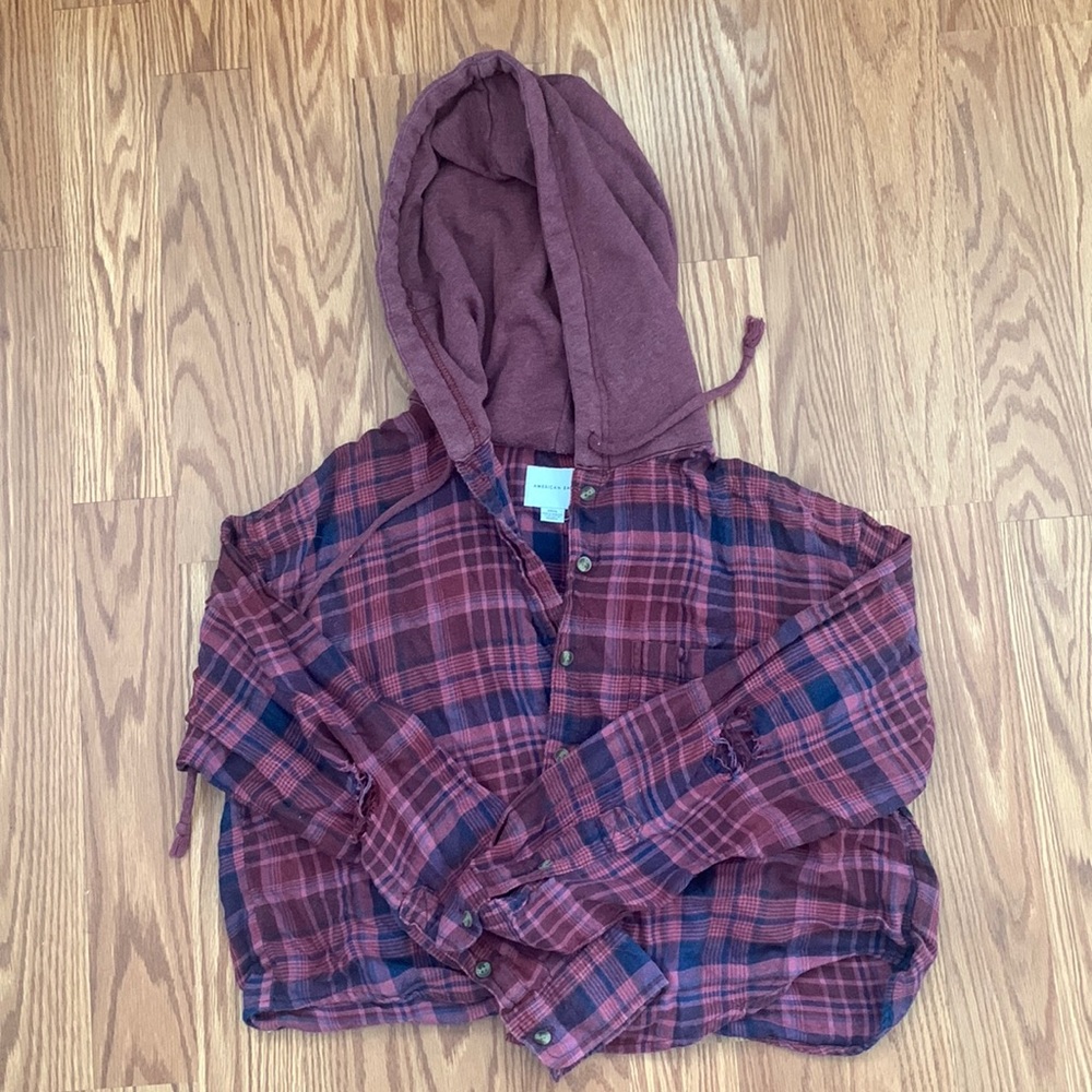 American Eagle crop top flannel with hood